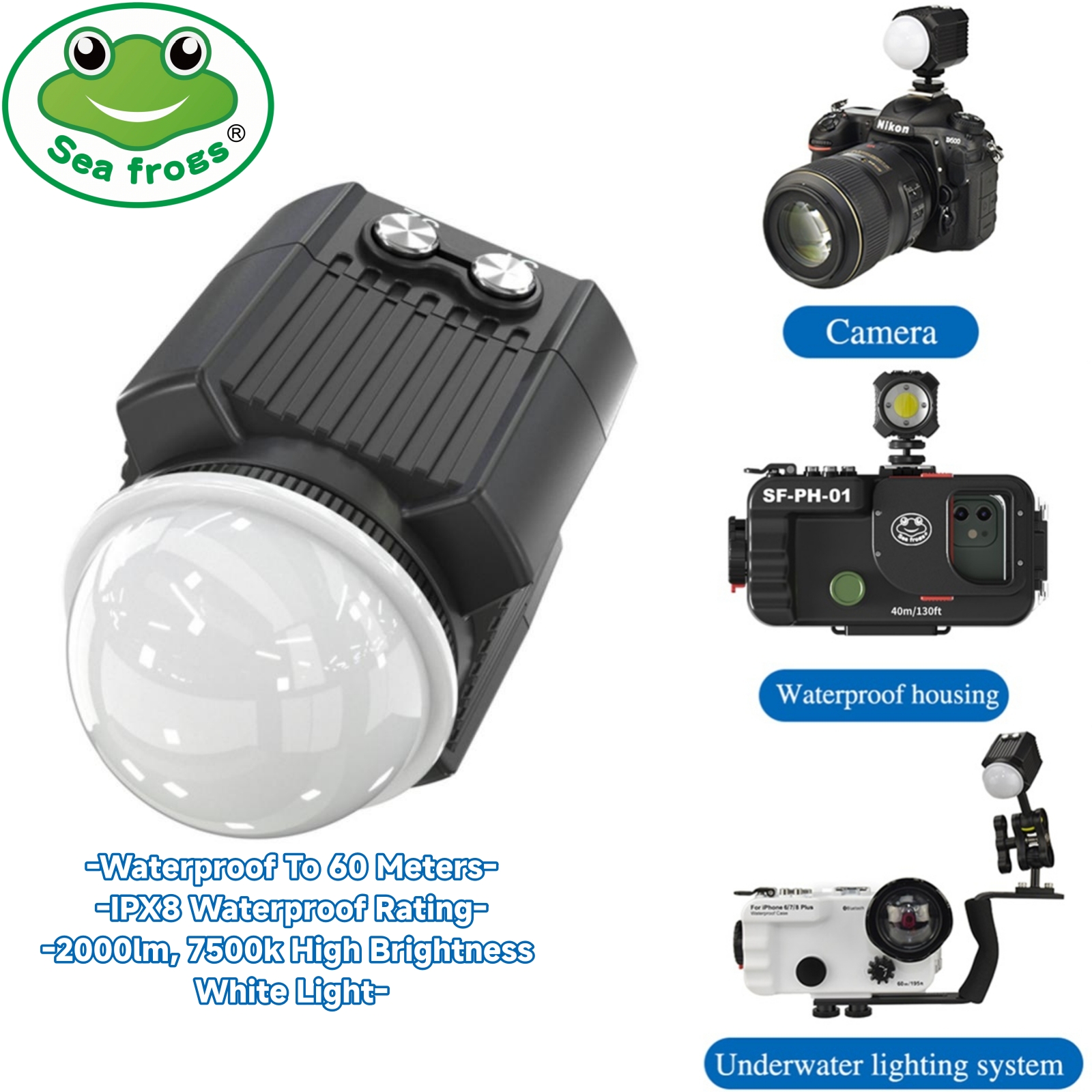 Seafrogs IPX8 60meter Waterpro - огляд і ціна Underwater Flashlight